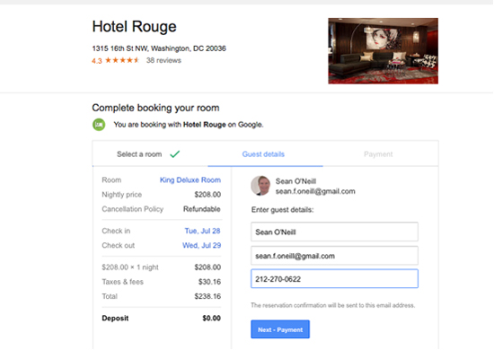 booking hotels with google wallet meta search