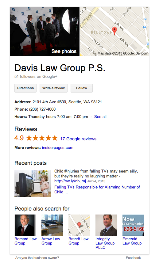 google+ search results law firm recent posts